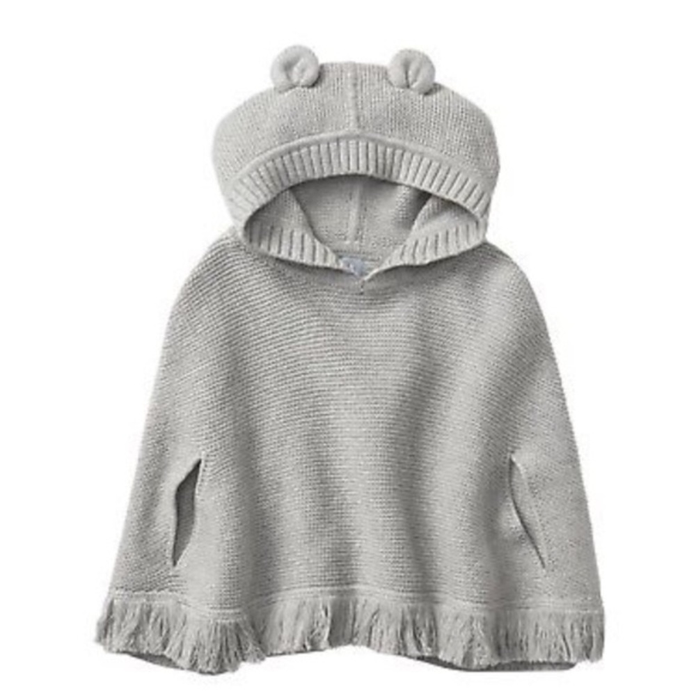 NWT Baby Gap Bear Fringe Poncho 3T Gray